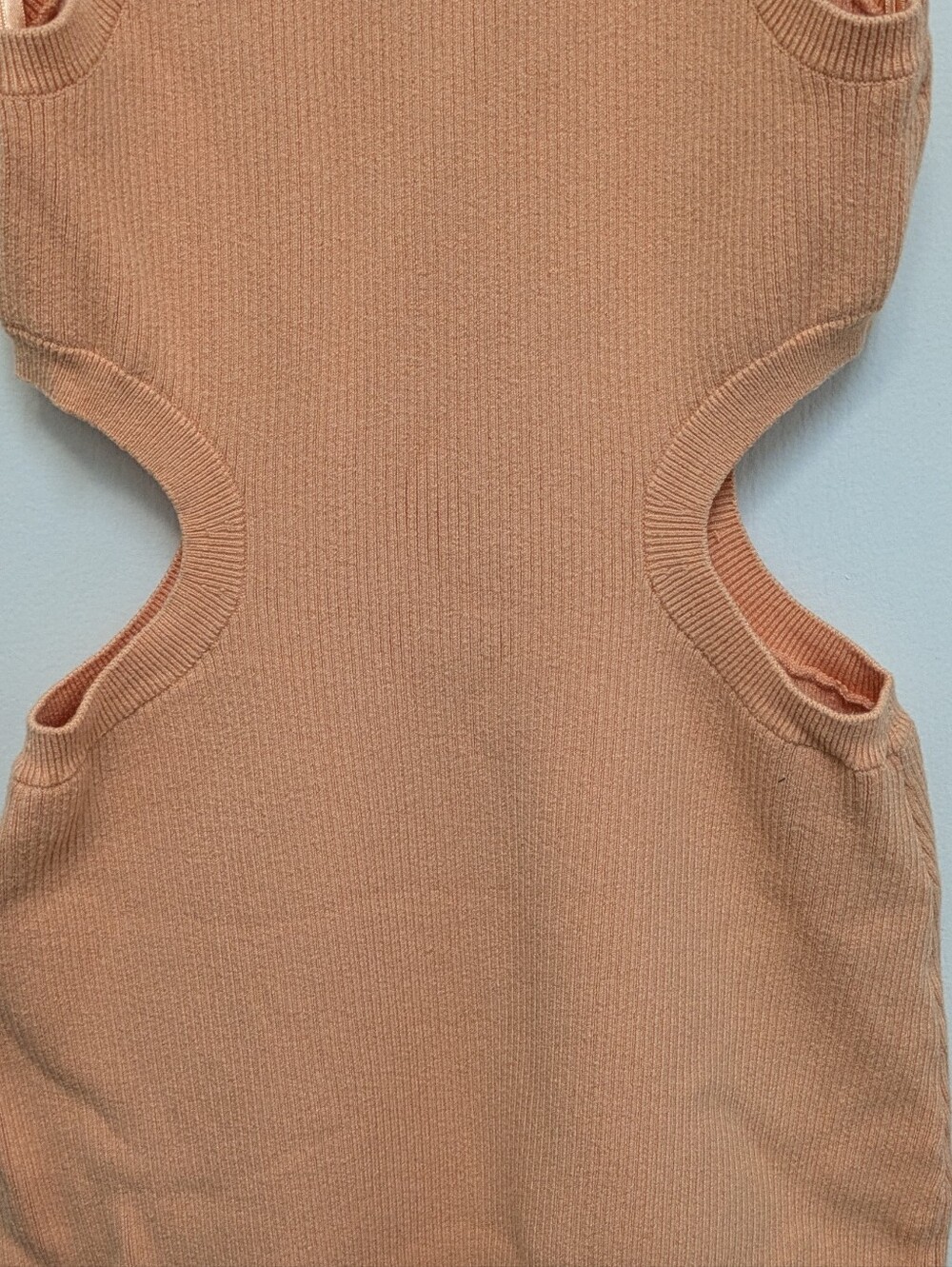 Abercrombie & Fitch Medium Petite Ribbed Side Cutout Midi Dress Peach Bodycon - Picture 6 of 8